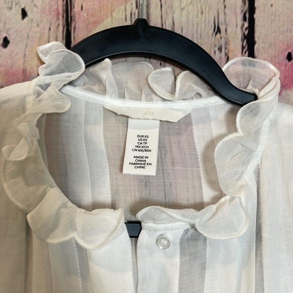 H&M White Sheer Blouse & Cami/Slip Combo with Ruffle Collar XS - Picture 6 of 6